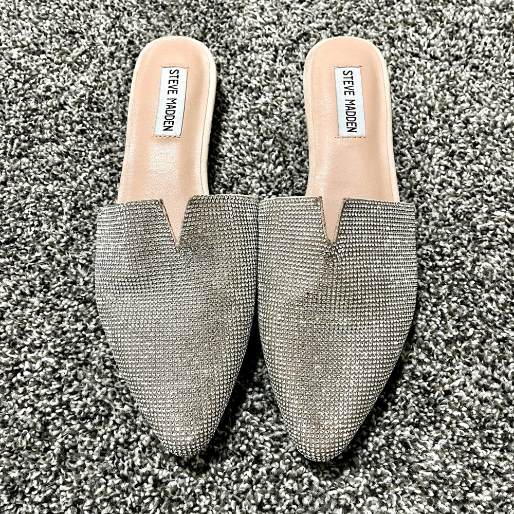 Steve Steven Madden Ally Rhinestone Mules Studded sz 8.5